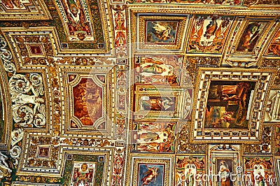 Frescoed ceiling of the Map Room in the Sistine Chapel in Vatican Editorial Stock Photo