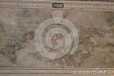 Frescoes at the first inner courtyard of Palazzo Vecchio, Florence, Tuscany, Italy Editorial Stock Photo