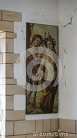 Frescoes image of the ancient architectural Museum of Paphos in Cyprus Editorial Stock Photo