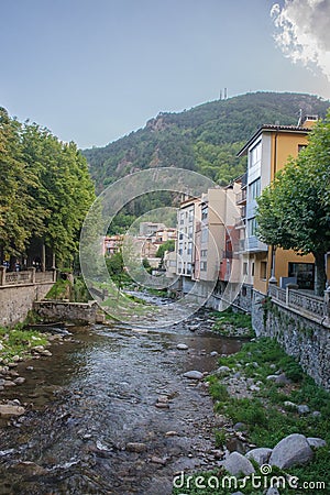 The Freser river in the town of Ribes de Freser Stock Photo