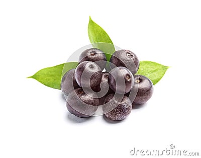 Fresh acai berries with leaves Stock Photo