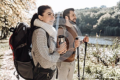 Pleased couple admiring nature view Stock Photo