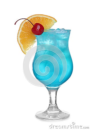 Fresh alcoholic Blue Lagoon cocktail on white Stock Photo