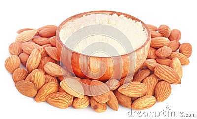 Fresh almonds with flour Stock Photo