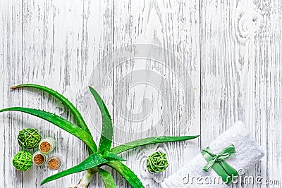 Fresh aloe vera leafs on wooden background top view copyspace Stock Photo