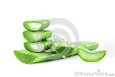 fresh aloe vera with slice isolate on white background Stock Photo