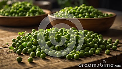 Fresh appetizing green peas on the kitchen vegetarian nutrition harvest Stock Photo