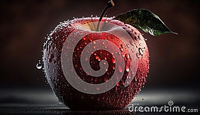 Fresh apple drop with wet leaf and dew ,generative AI Stock Photo