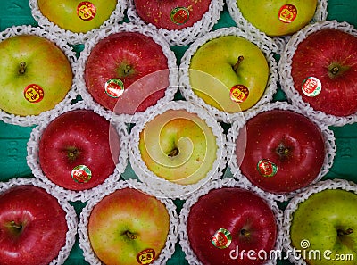 Fresh apple fruits for sale at street market Editorial Stock Photo