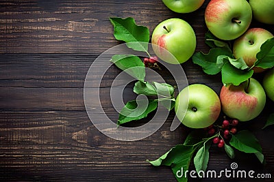 Fresh Apples on Wood Stock Photo