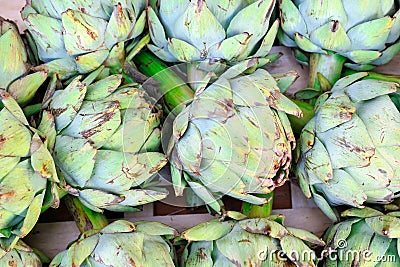 Fresh artichokes on display at Broadway Market in London Stock Photo