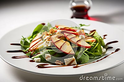 Fresh Arugula Salad with Apples, Pomegranate, and Feta Stock Photo