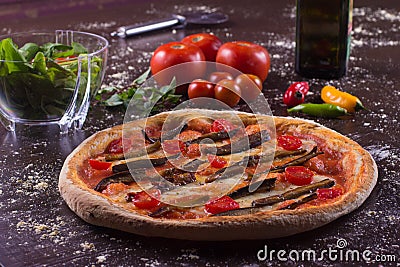 Fresh Aubergine Pizza Stock Photo