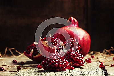 Fresh azerbaijan pomegranate, still life in rustic style, vintag Stock Photo