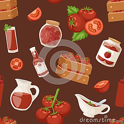 Fresh background organic red tomato products healthy vegetarian ingredient agriculture seamless pattern vector Vector Illustration