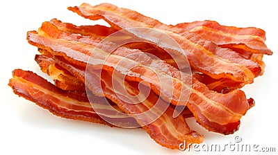 Crispy bacon strips isolated on white background Stock Photo