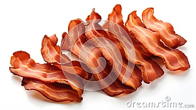 Crispy bacon strips isolated on white background Stock Photo