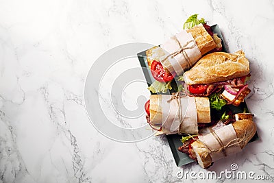 Fresh baguette sandwich bahn-mi styled Stock Photo