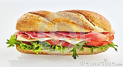 Fresh baguette sandwich with ham and vegetables Stock Photo