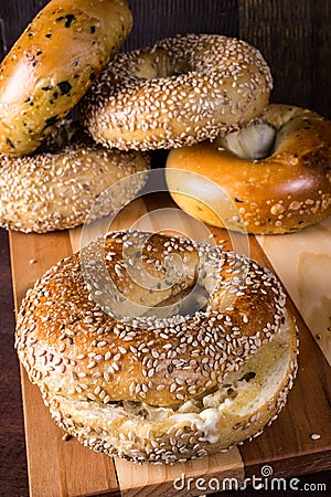 Fresh baked bagels Stock Photo