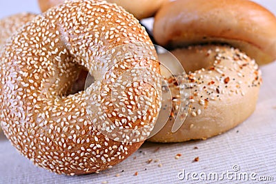 Fresh Baked Bagels Close-up Stock Photo