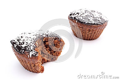 Fresh baked chocolate muffin with desiccated coconut Stock Photo