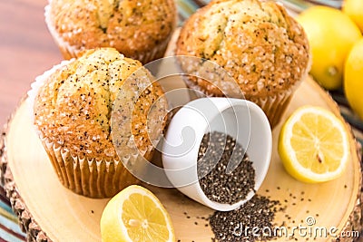 Fresh baked lemon poppyseed muffins Stock Photo