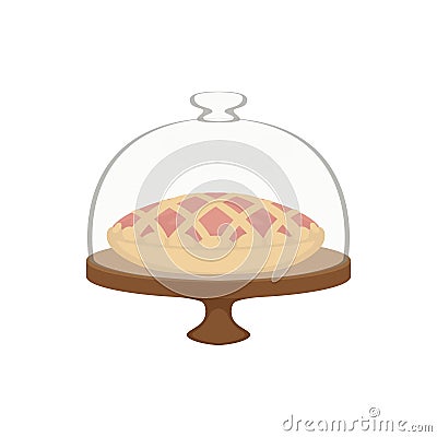 Fresh baked pie with lattice top in dome glass cover vector Illustration Vector Illustration