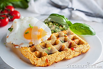 Sweet potato waffles with eggs Stock Photo