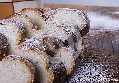 Fresh baked sweet raisen bread with sugar Stock Photo