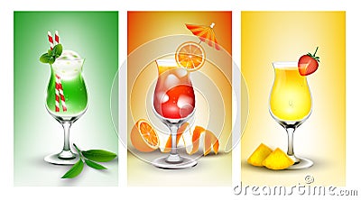 Fresh banner set of fruit juice Vector Illustration