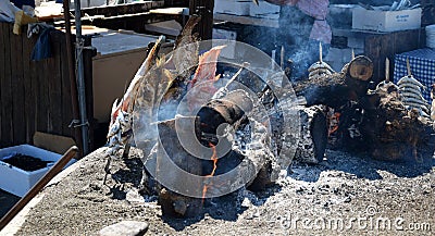 Barbequed fish on a Spanish beach. Torre del Mar. Stock Photo