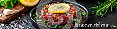 fresh beef tartar dish with tasty vegetables Stock Photo