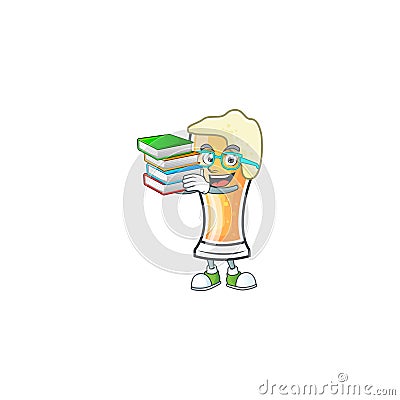 Fresh beer glass with cartoon character student bring book Vector Illustration