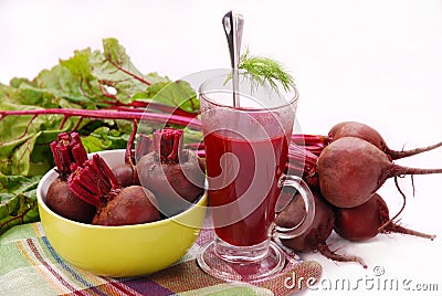 Fresh beets with leaves and clear soup Stock Photo