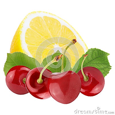 Fresh berries with lemon isolated on white background Stock Photo