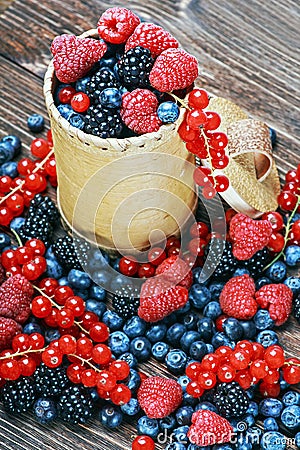 Fresh berries are scattered Stock Photo