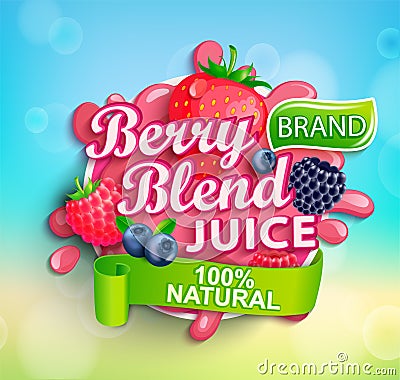 Fresh berry blend juice splash with berries. Vector Illustration