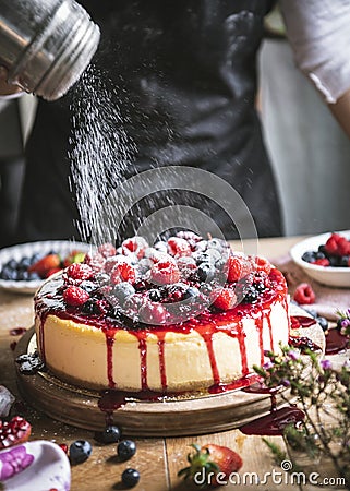 Fresh berry cheesecake food photography recipe idea Stock Photo