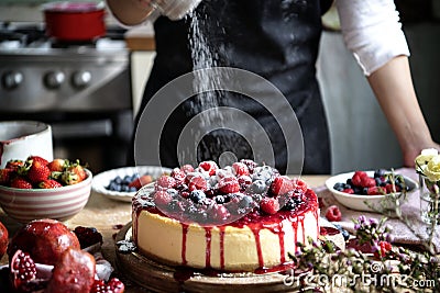 Fresh berry cheesecake food photography recipe idea Stock Photo