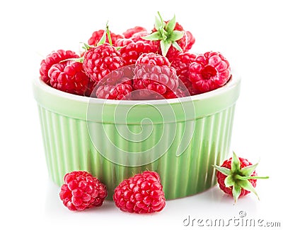 Fresh berry raspberry with green leaf Stock Photo