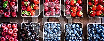 Fresh Berry Trays on Table Stock Photo