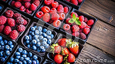 Fresh Berry Trays on Table Stock Photo