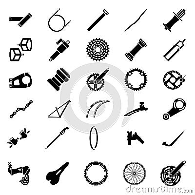 Fresh bicycle part Icons Pack. Icon of bicycle component.Mountain bike parts. Vector Ilustration. Stock Photo