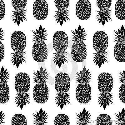 Fresh Black and White Pineapples Geometric Vector Repeat Seamless Pattrern in Classic Colors. Great for fabric Vector Illustration