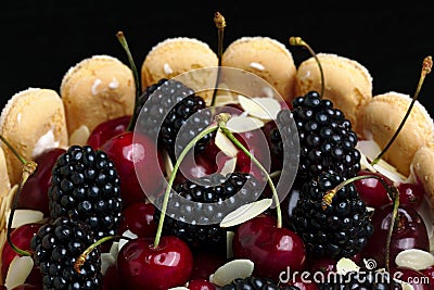 Fresh blackberry and cherry cake Stock Photo