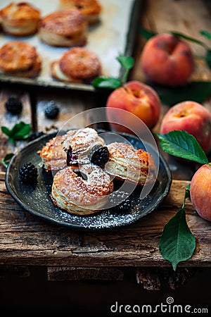 FRESH BLACKBERRY PEACH HAND PIES Stock Photo