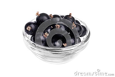 Fresh blackcurrant in glass bowl isolated on white Stock Photo