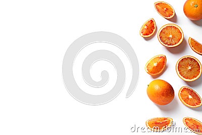 Fresh bloody oranges on white background, top view. Stock Photo