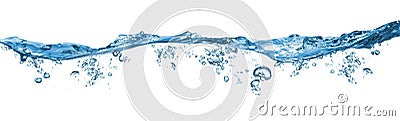 Fresh blue natural drink water wave wide panorama bubbles concept isolated white background Stock Photo